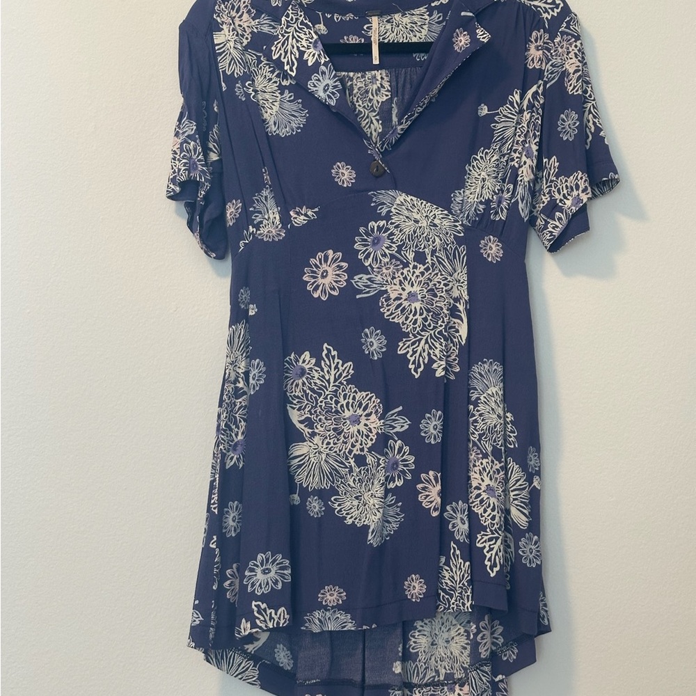 Blue Notched Collar Wrap Tunic/Dress